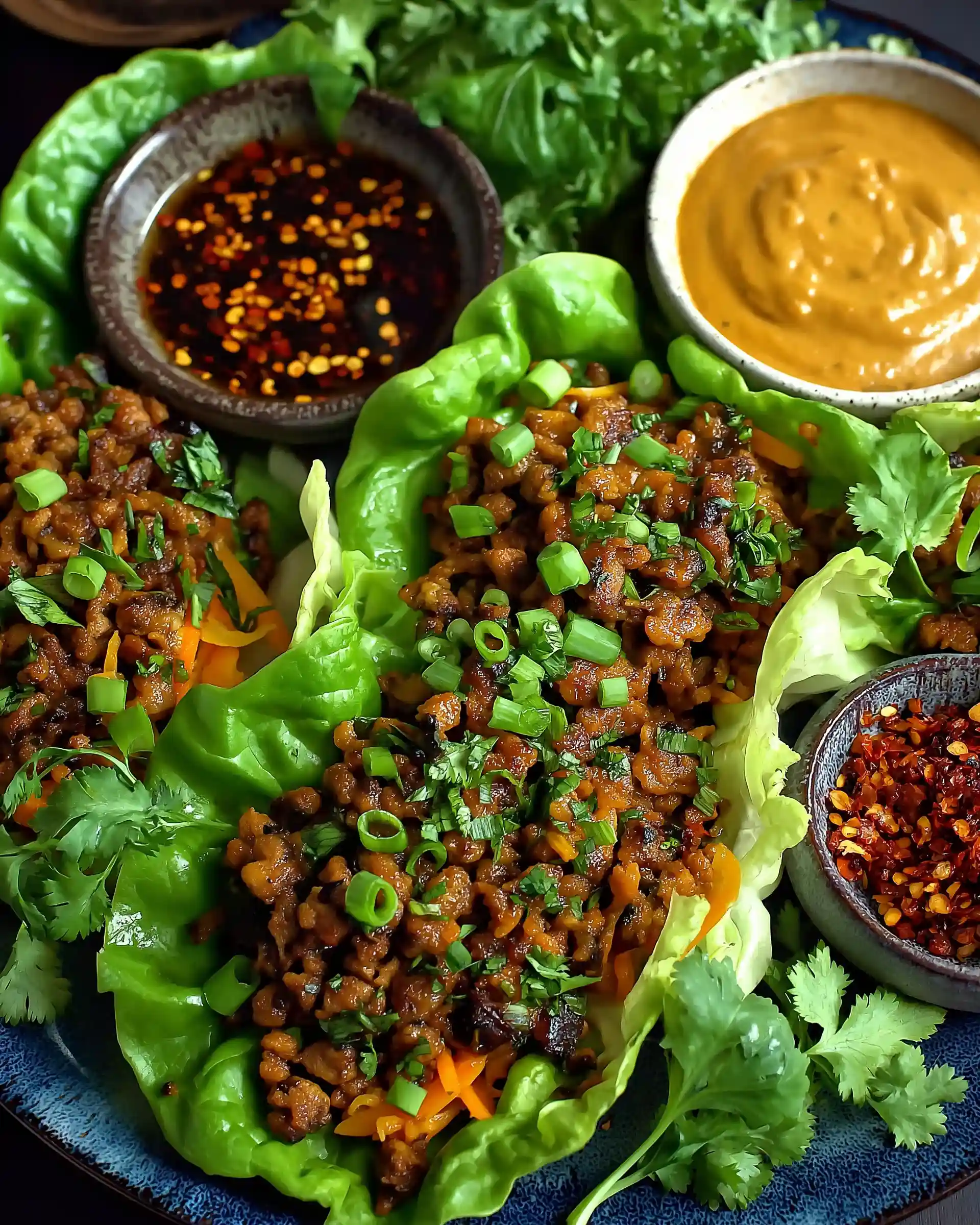 Sesame Chicken Lettuce Wraps with Peanut Sauce