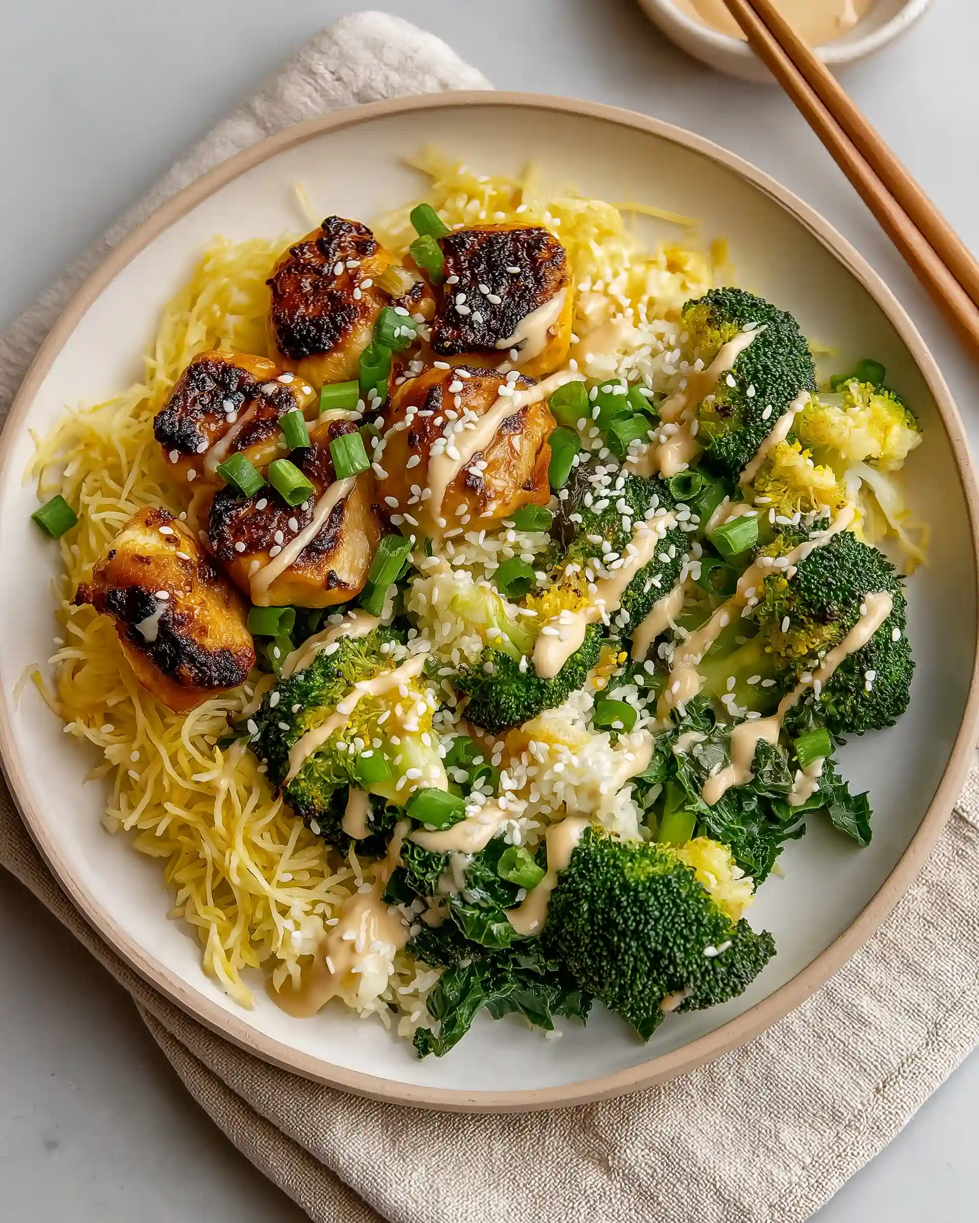 Sesame Chicken Spaghetti Squash & Broccoli Bake