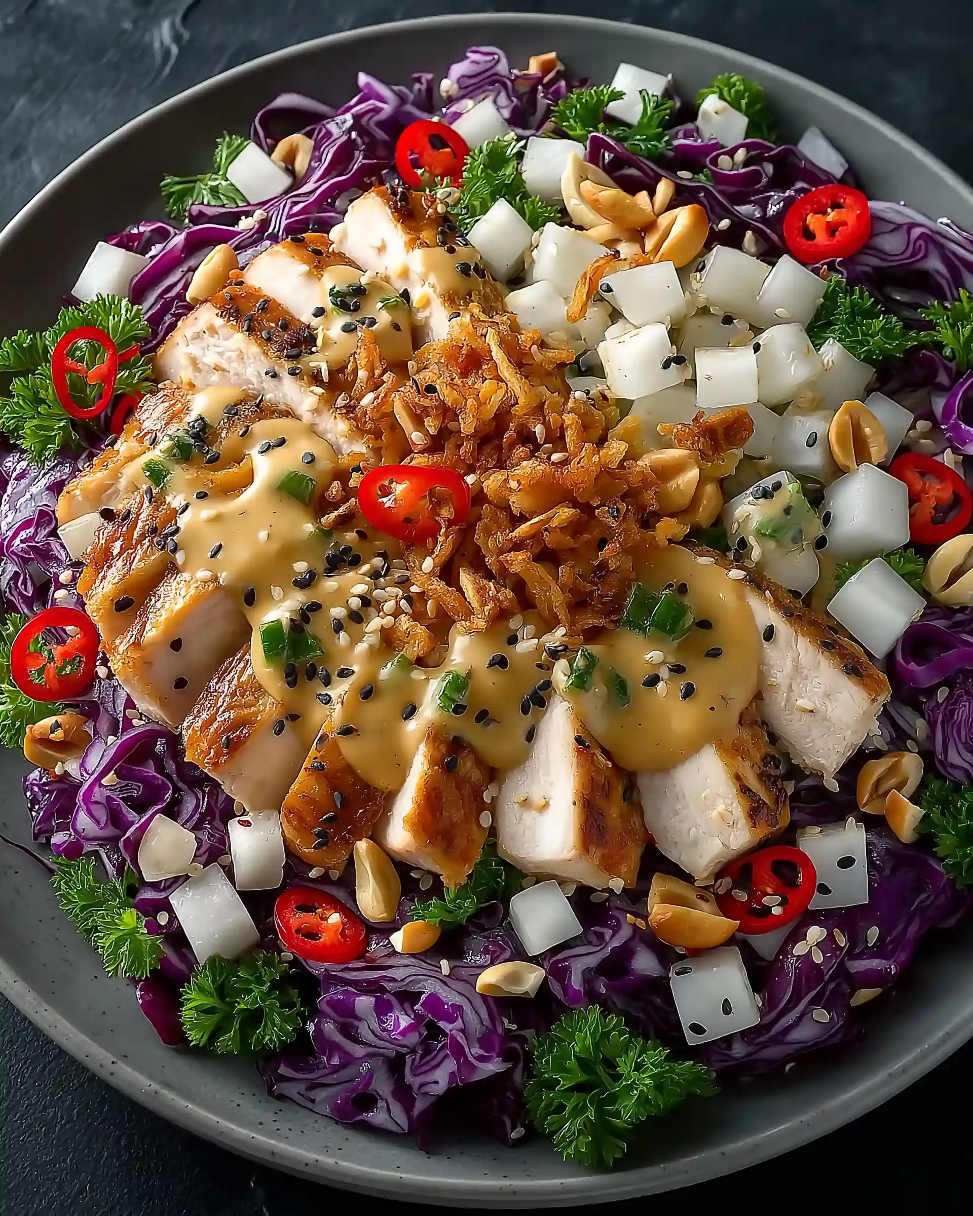 Sesame Chicken with Tahini Dressing