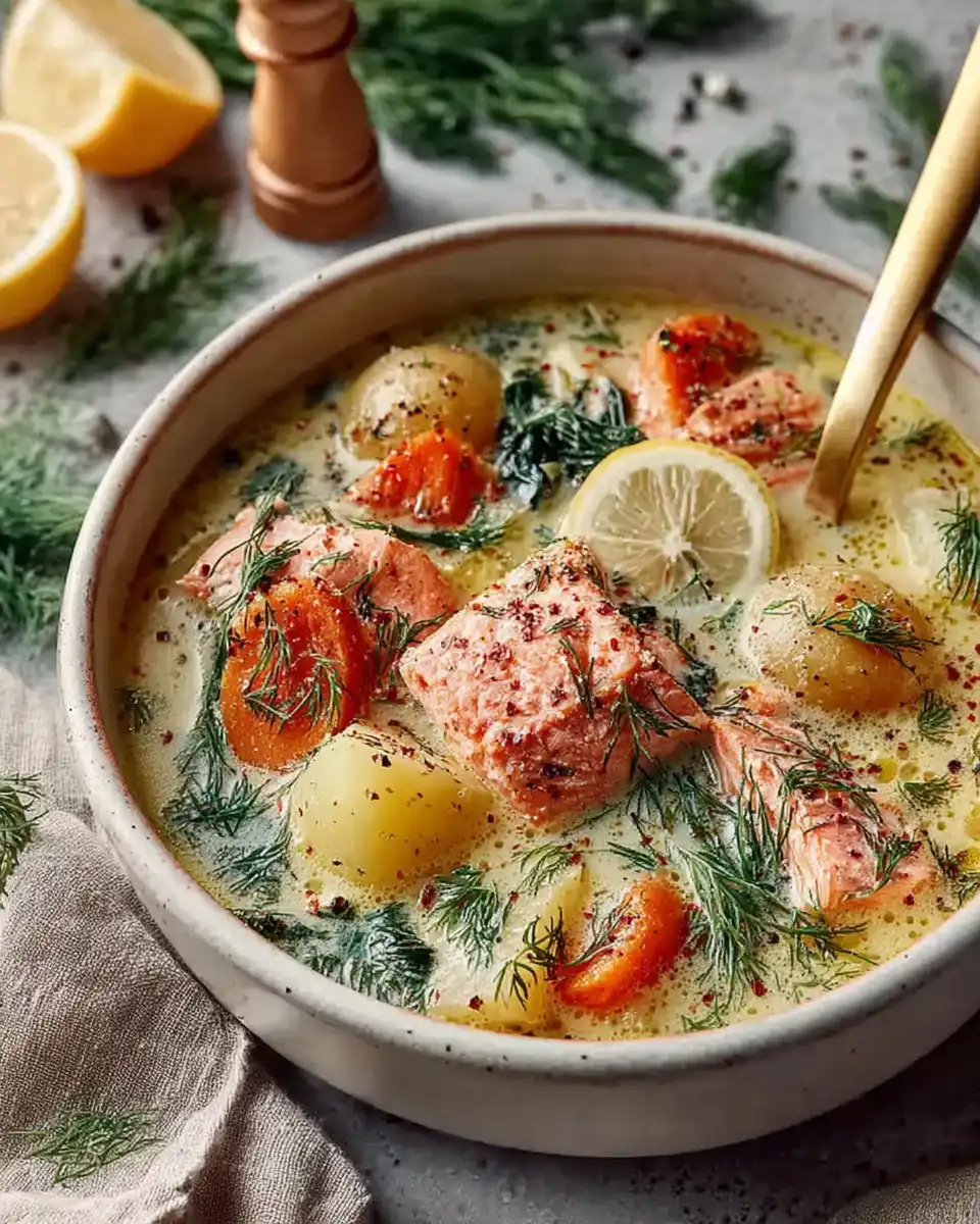 Traditional Nordic Salmon Soup with Potatoes